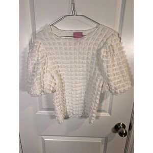 Muse Womens Blouse Popcorn Textured‎ Puff Sleeve White S